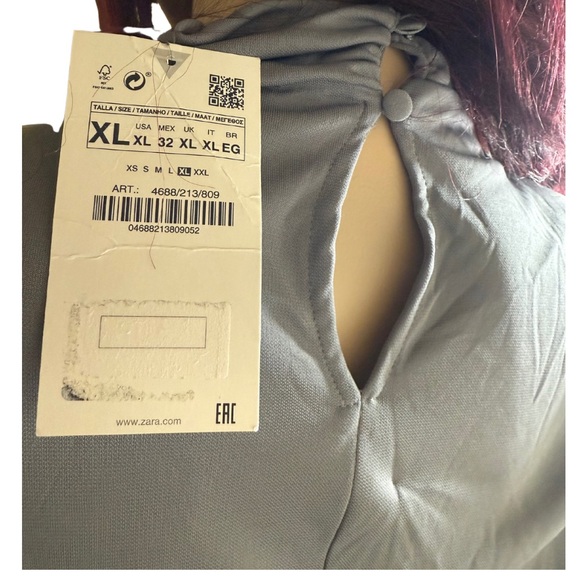 NWT Zara Gray Asymmetrical Draped Mini Dress | Shoulder Pads | Knit Size XL - Picture 3 of 5